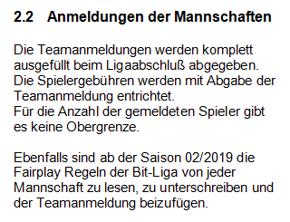 Auszug aus dem Regelwerk